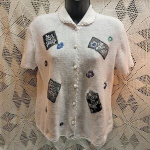 Napa Valley medium embroidered knit button down collared top